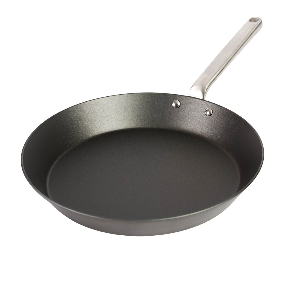 MAKO carbon steel frying pan with a stainless steel handle on a white background