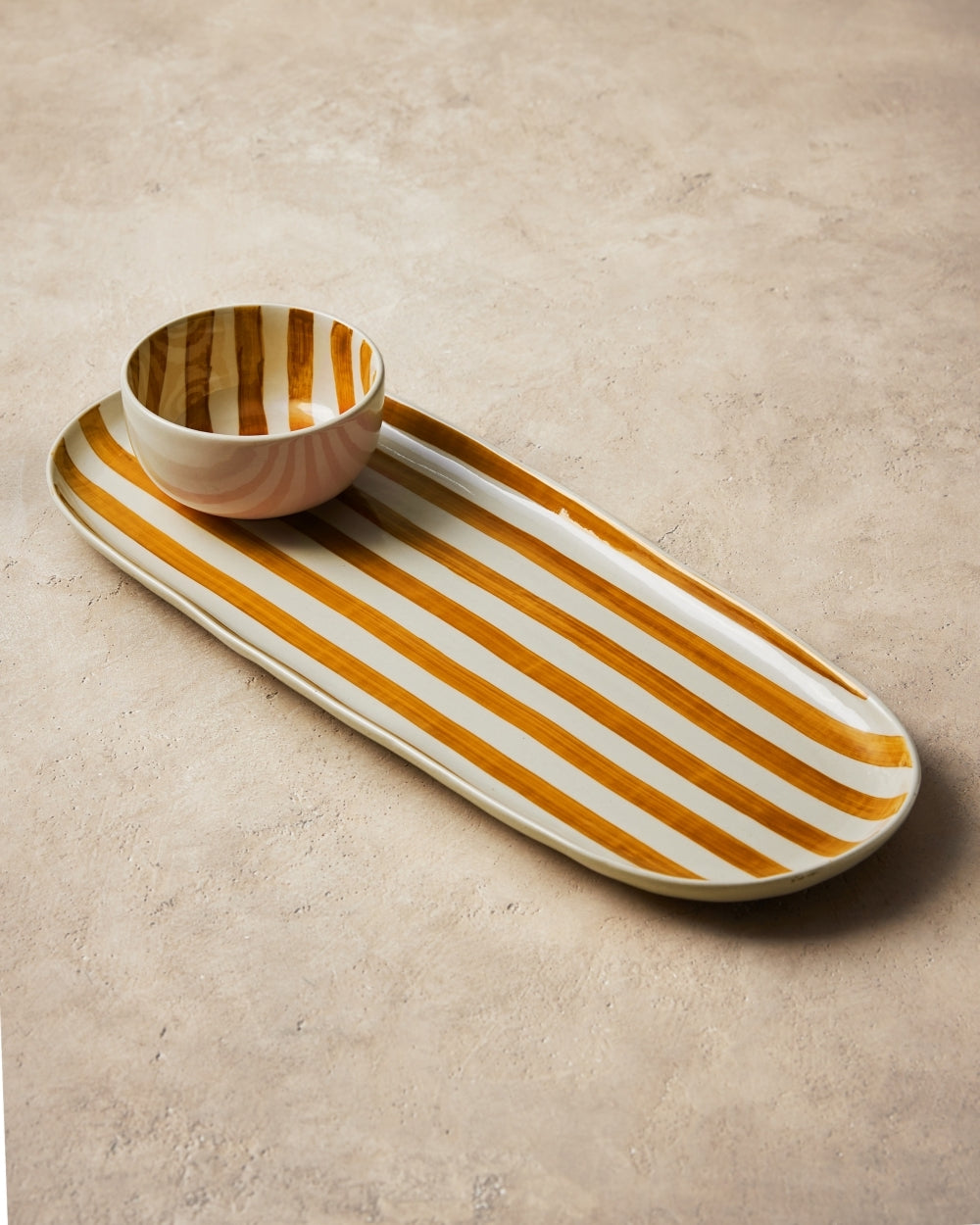 Allaro Platter & Bowl Set - Rust Stripe