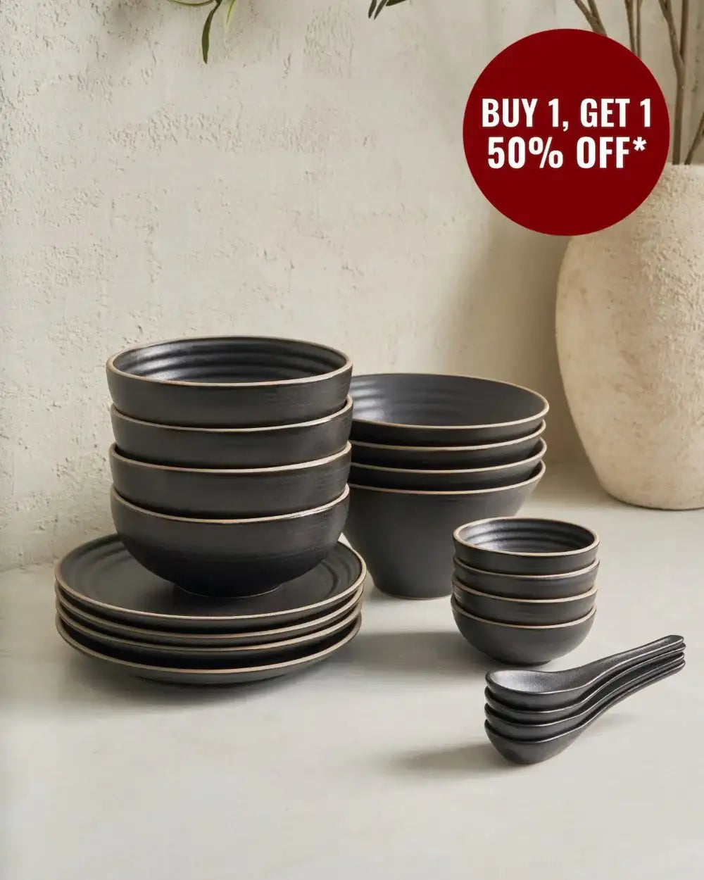 Anaya Charcoal Noodle Lovers' Dinnerware Set (16 Piece)