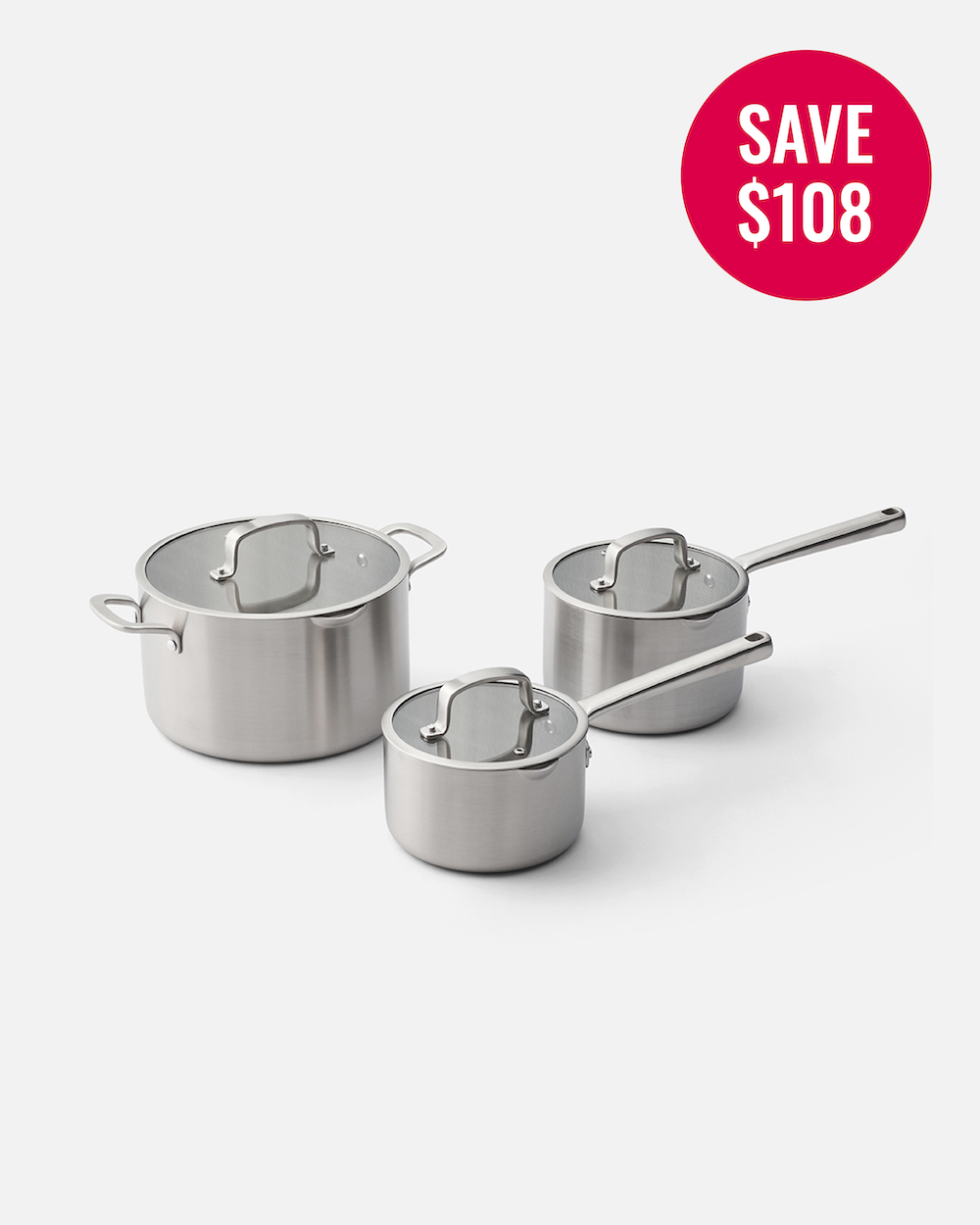 MAKO 5-Ply Stainless Steel Saucepan Set (3-piece) Save $108 Black Friday savings