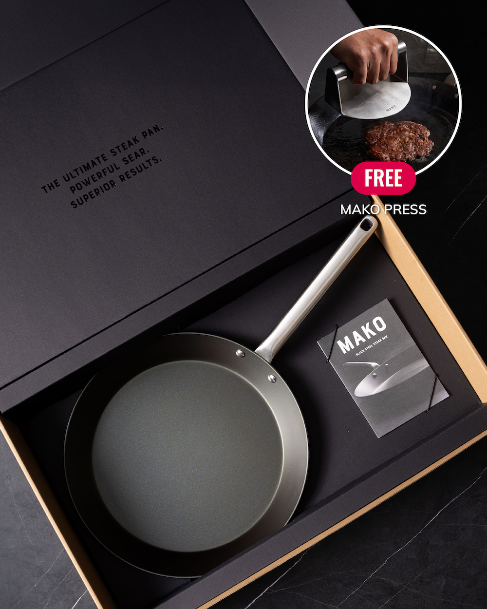 MAKO Black Steel Steak Pan Free MAKO Press Black Friday Offer