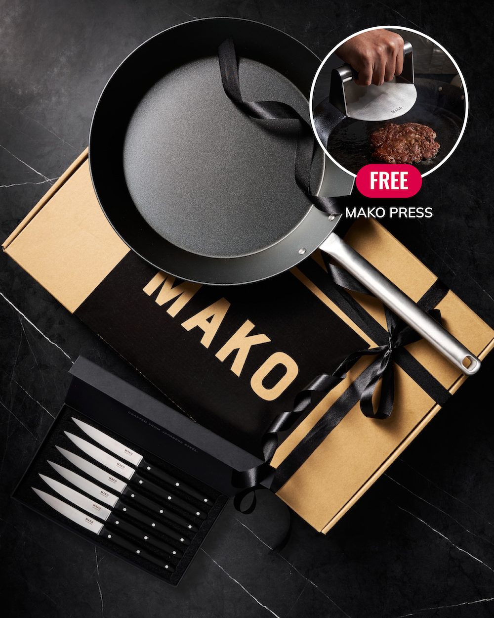 MAKO Steak Night Gift Set on gift box with ribbon and steak knives Free Press Black Friday Offer