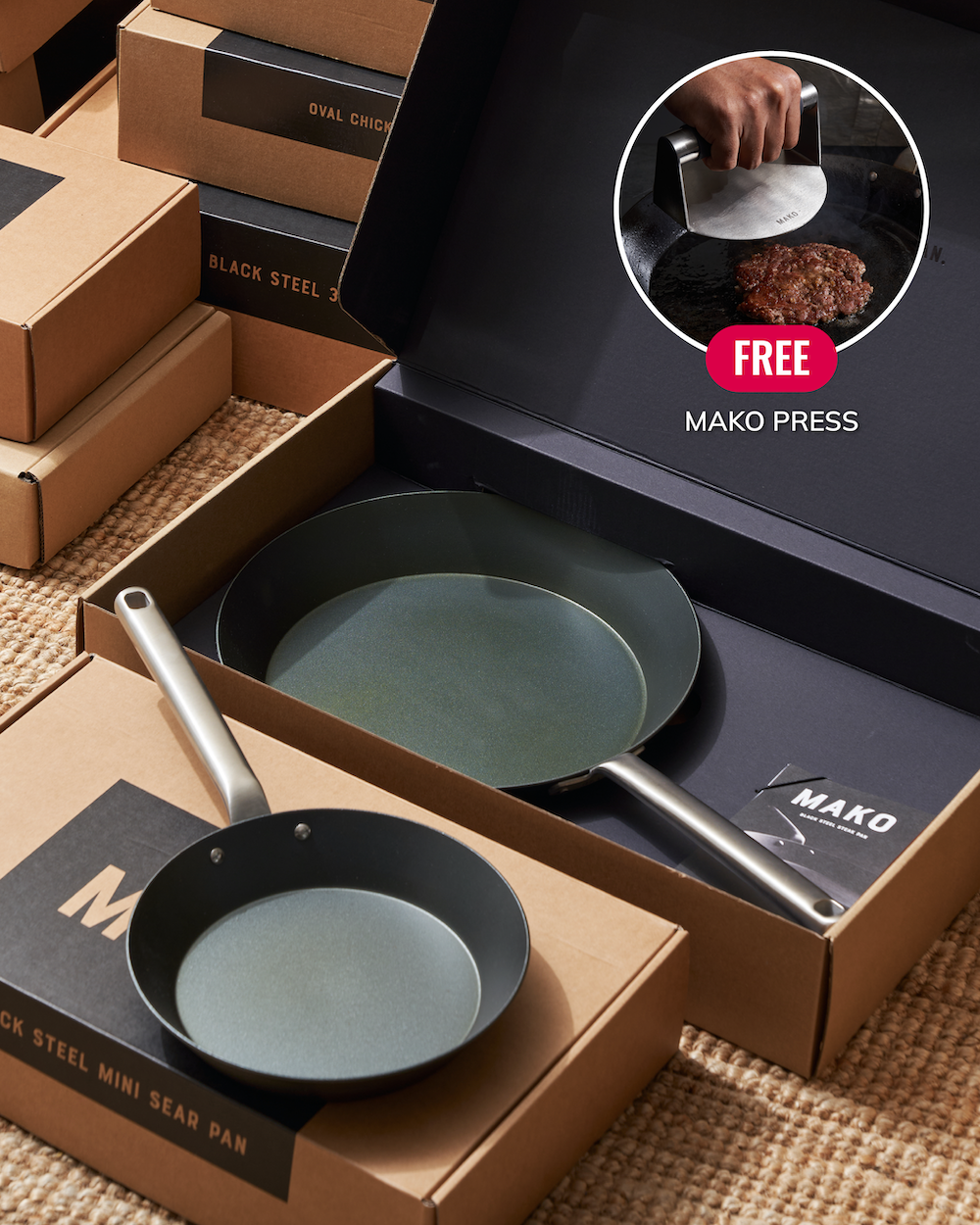 MAKO Black Steel Steak & Mini Sear Pan Set Free MAKO Press Black Friday Offers