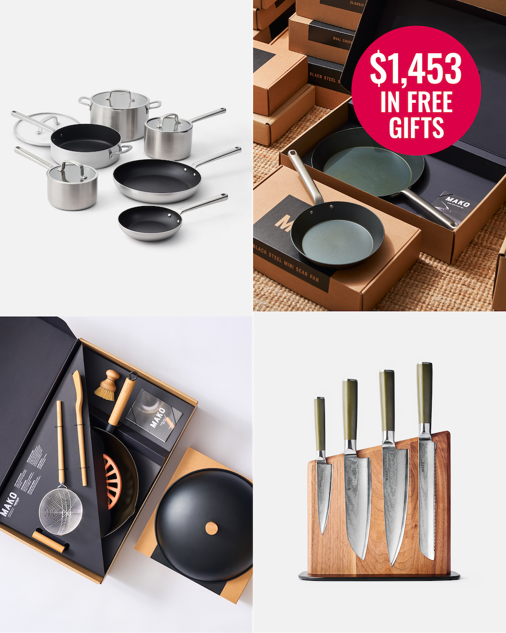 MAKO Cookware Mega Set - Olive Knives Magnetic Stand