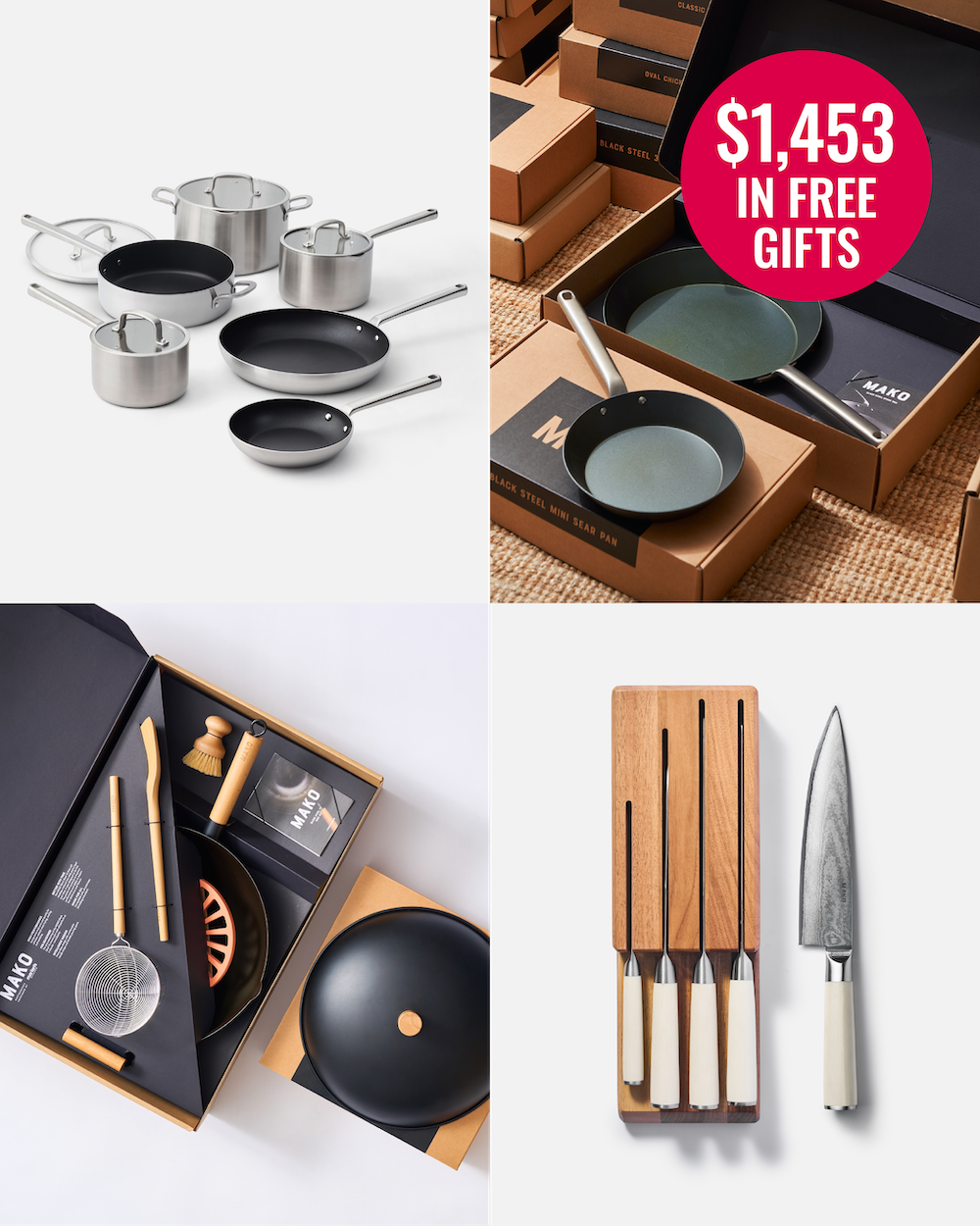 MAKO Cookware Mega Set - Cream Knives In Drawer Storage