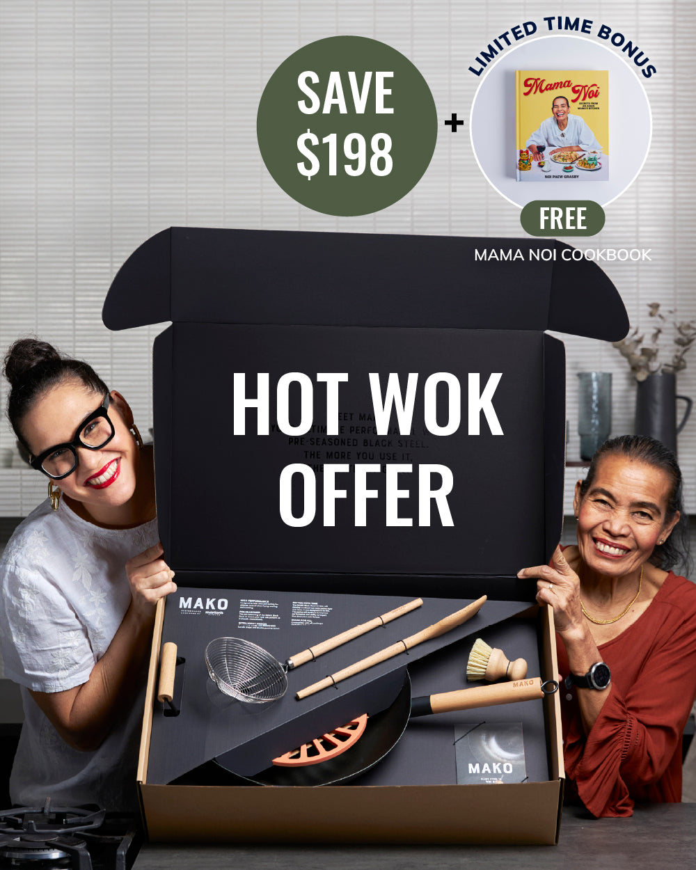 MAKO Hot Wok Offer CookDineHost WLimited time bonus Mama Noi Cook Book free