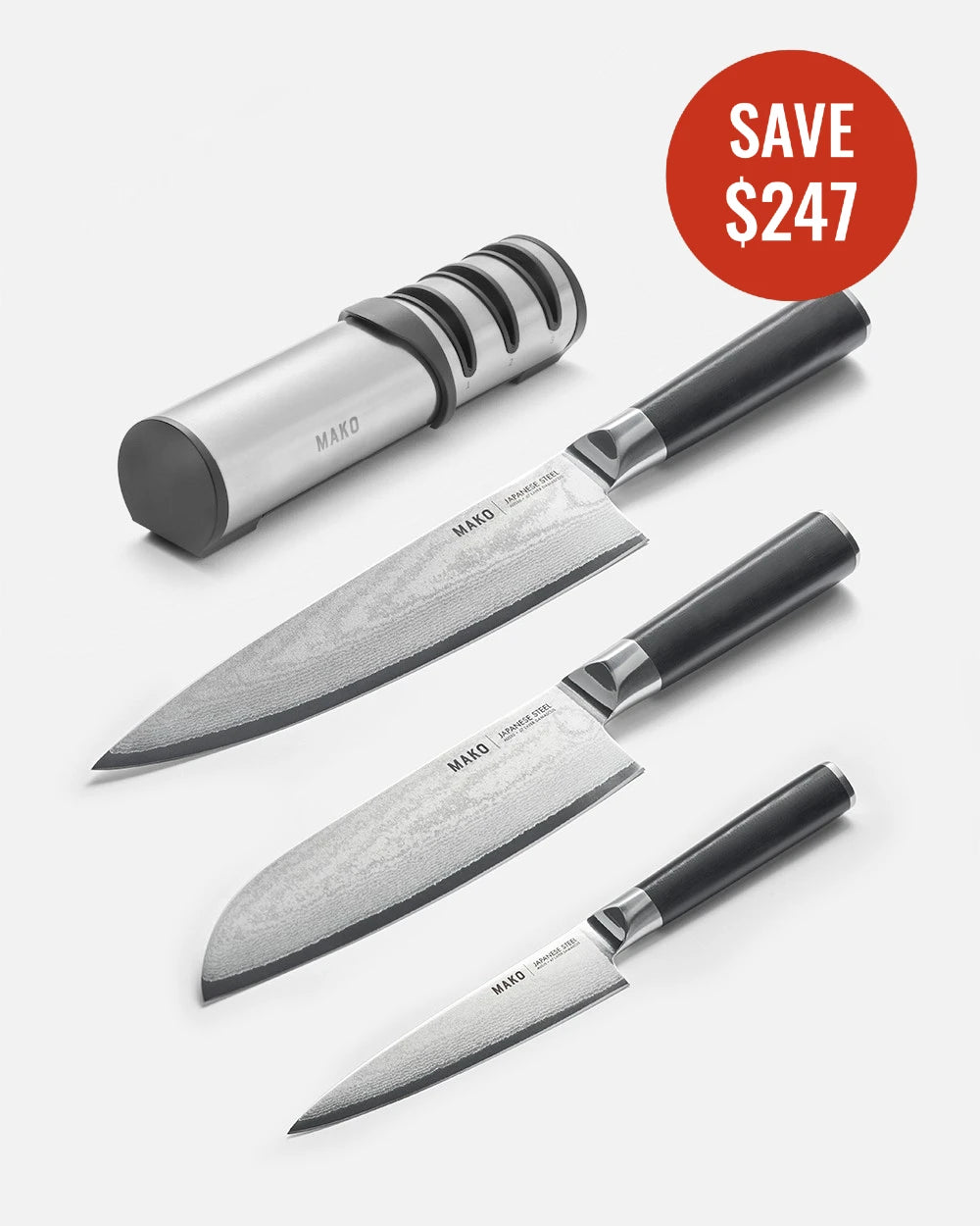 MAKO Japanese Steel Knife & Sharpener Set - Black CookDineHost
