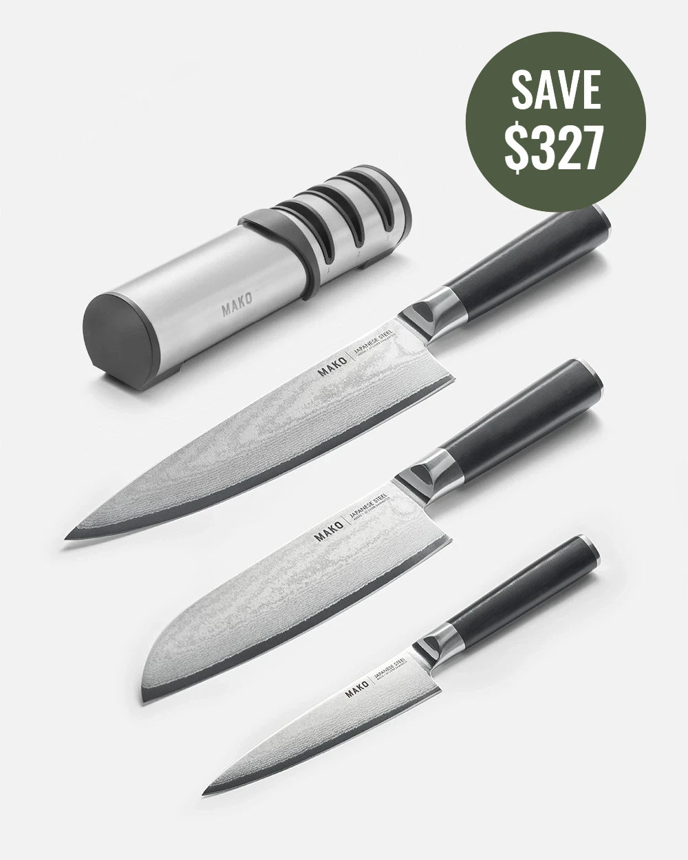 MAKO Japanese Steel Knife & Sharpener Set - Black CookDineHost