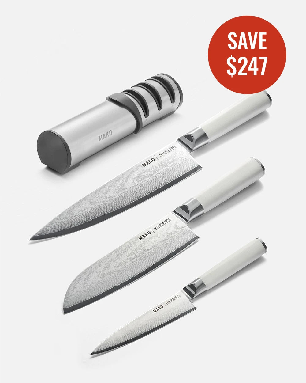 MAKO Japanese Steel Knife & Sharpener Set - Cream CookDineHost