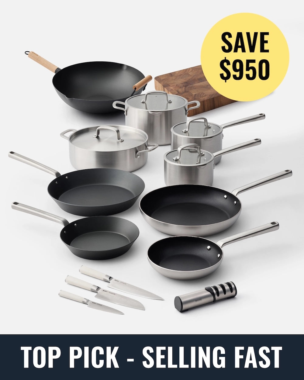 MAKO Ultimate Kitchen Upgrade Cream Set (14 Piece Set) Wok - CookDineHost