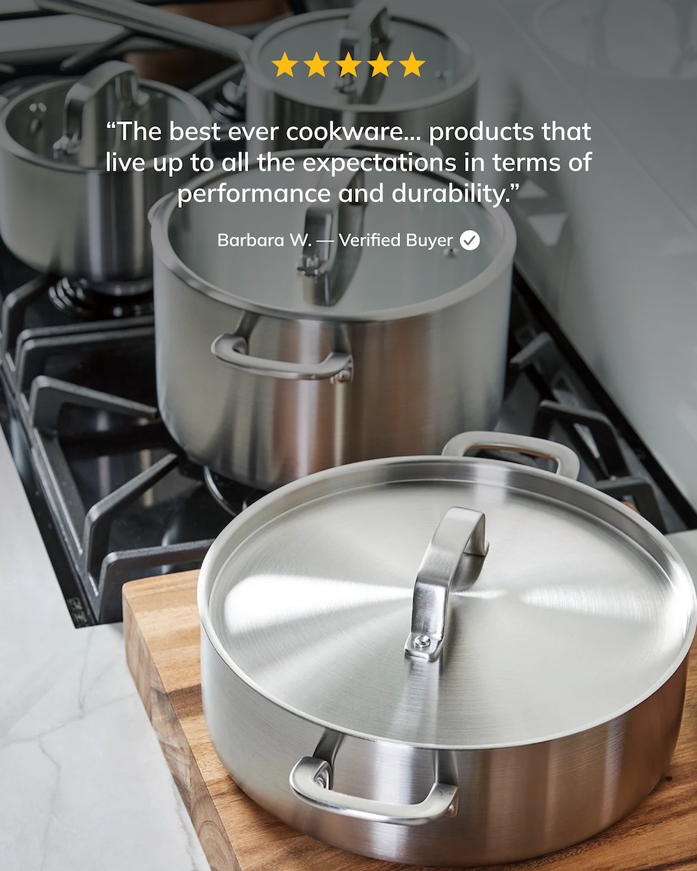 MAKO 5-Ply Stainless Steel Essential Set 4-piece review performance and durability in use on stovetop