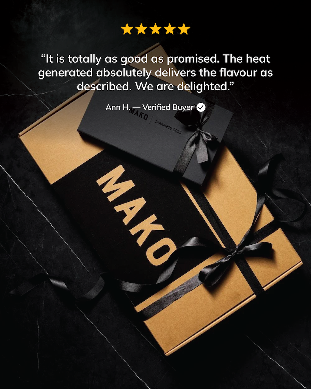 MAKO Steak Night Gift Set review as good as promised flavour as described in box with wrapping on dark marble bench top
