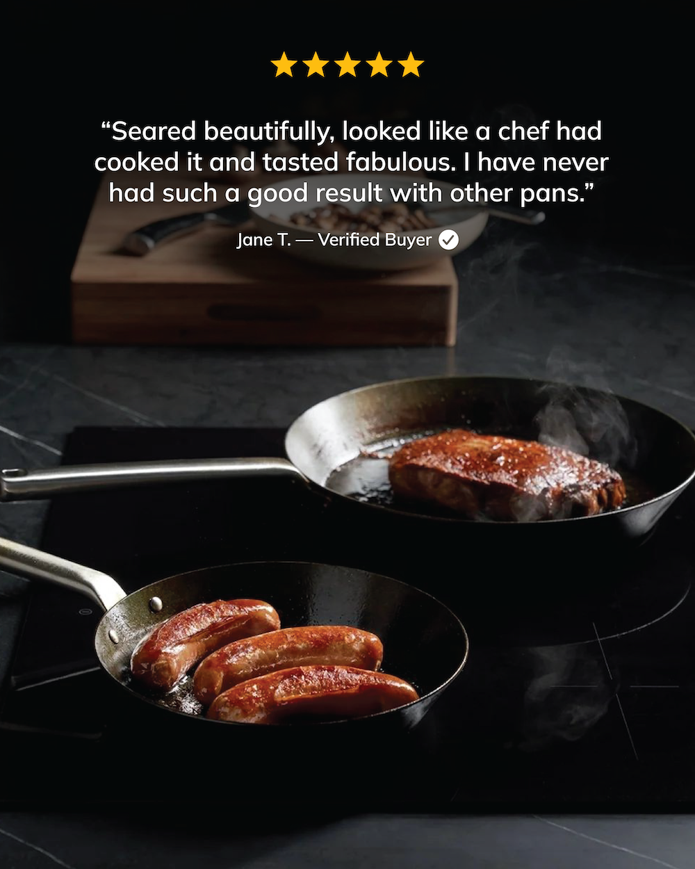 MAKO Black Steel Steak & Mini Sear Pan Set review. Seared beautifully. Never had such a good result.