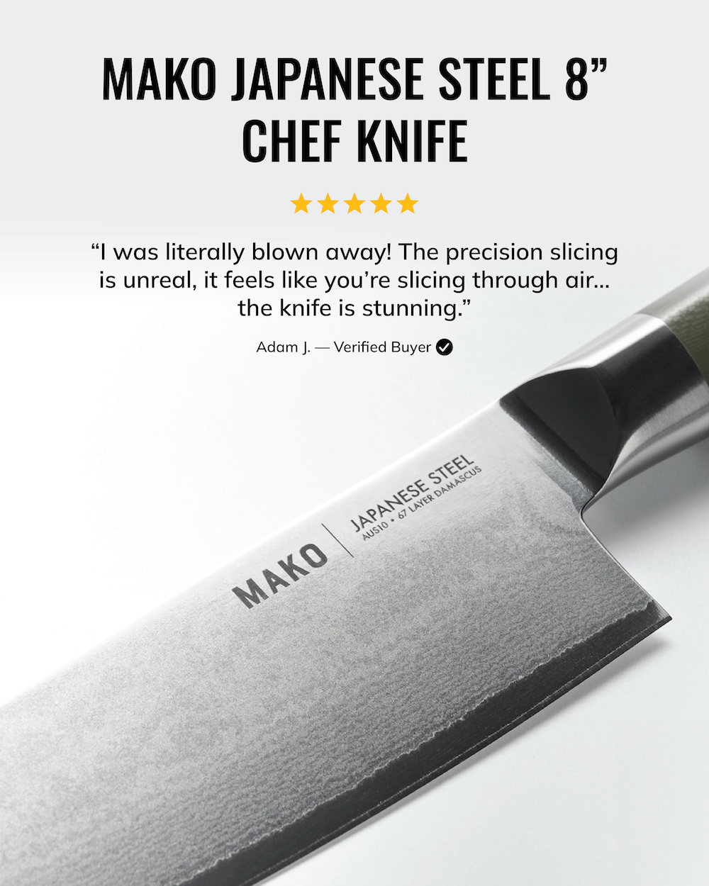 MAKO Japanese Steel Olive Green 8″ Chef Knife review. Precision slicing. The knife is stunning.