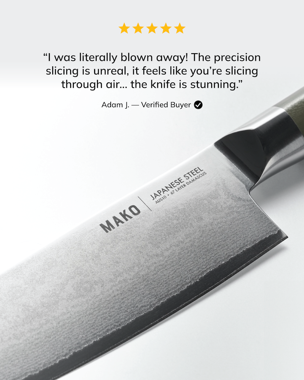 MAKO Japanese Steel Olive Green 8″ Chef Knife review. Precision slicing. The knife is stunning.