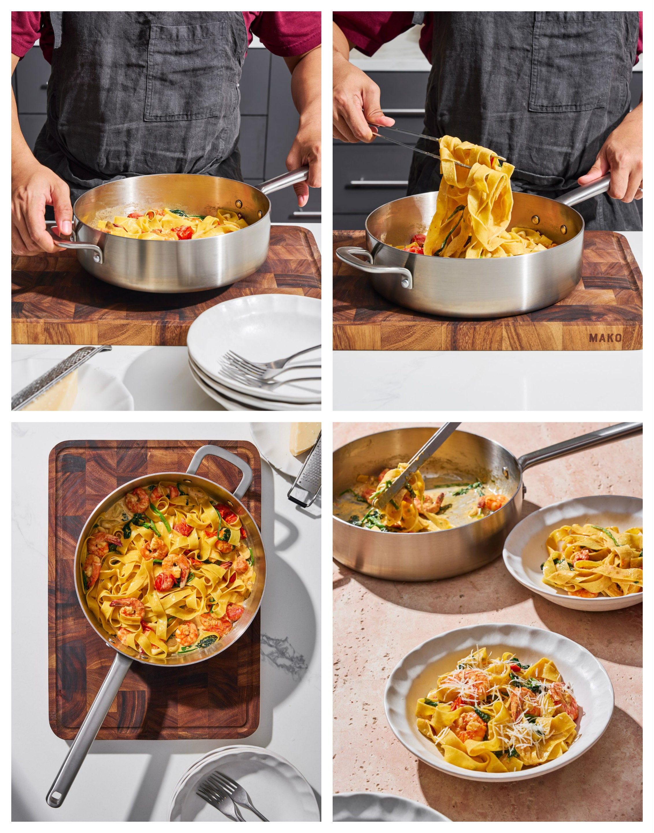 Creamy Garlic Prawn Pappardelle CookDineHost Recipe Method Mako Saute pan take off heat and serve into bowls