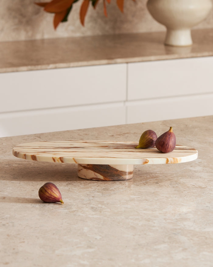 Kaveri Marble Oblong Footed Platter - Calacatta Gold