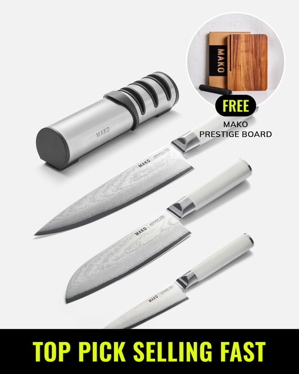 MAKO - Japanese Steel Knife Set with FREE Prestige Chopping Board