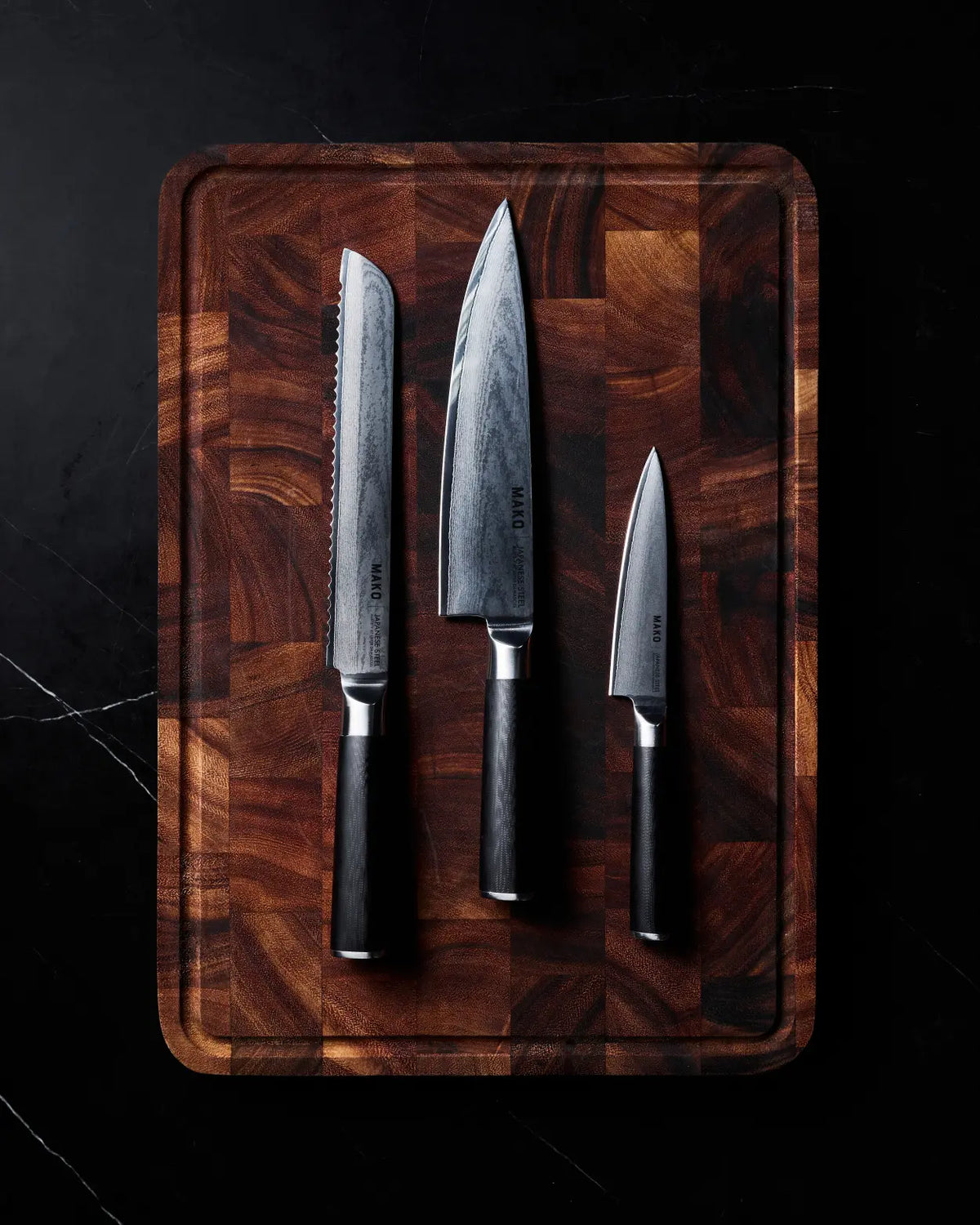 MAKO Japanese Steel Knife Trio - Black – CookDineHost