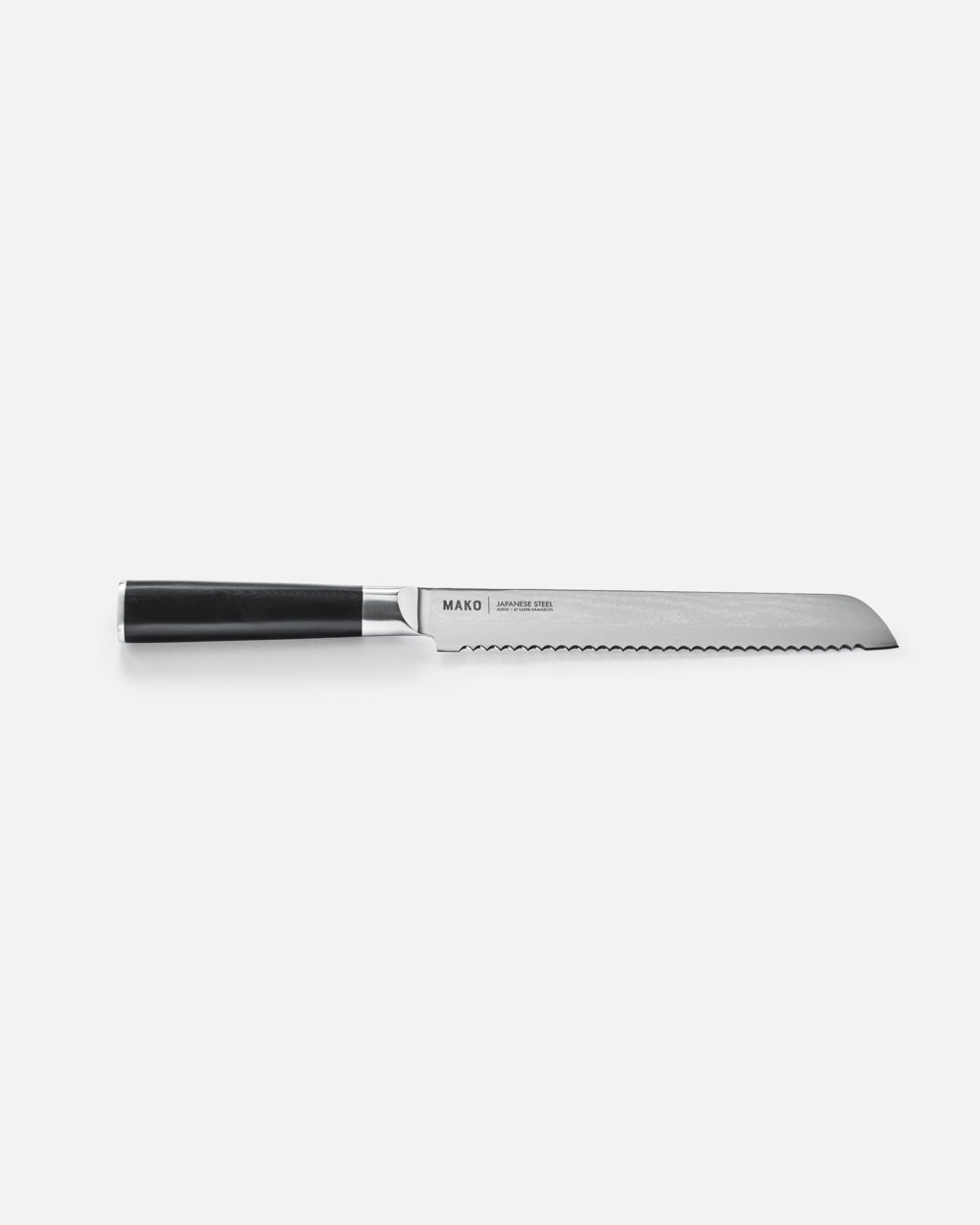 MAKO Japanese Steel Black 8″ Bread Knife White background CookDIneHost