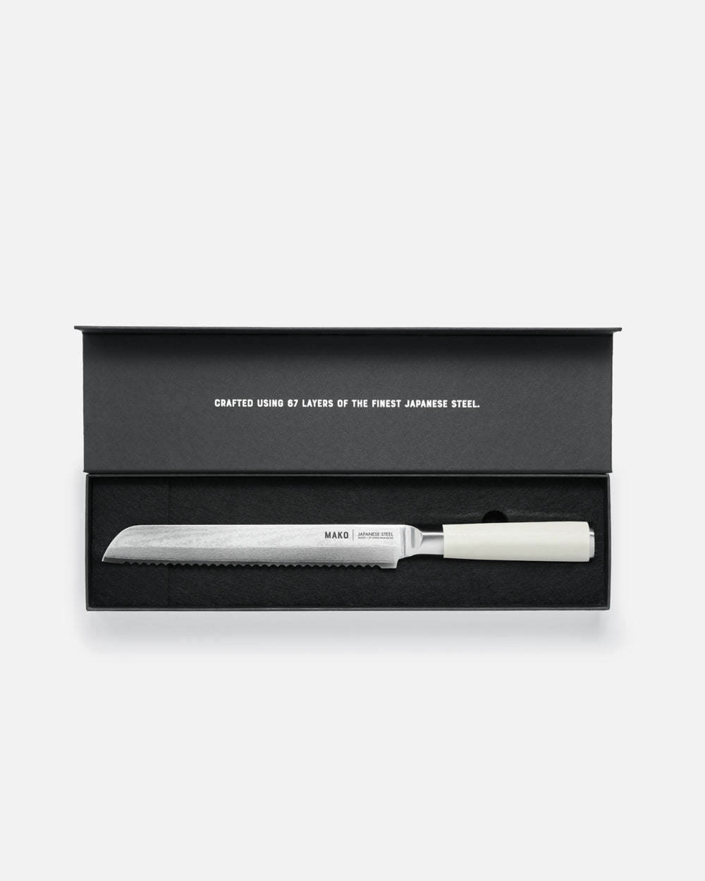 MAKO Japanese Steel Cream 8″ Bread Knife CookDineHost in box on white background
