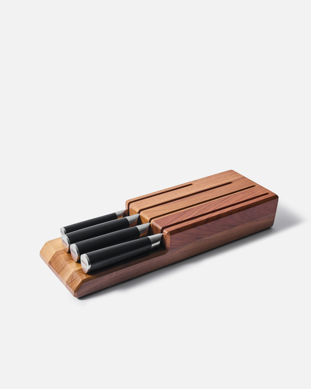 MAKO In-Drawer Knife Block with black knives in the slots on white background