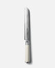MAKO Japanese Steel Cream 8″ Bread Knife on white background vertical alignment tip upwards