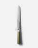 MAKO Japanese Steel Olive Green 8″ Bread Knife vertical alignment tip upwards white background