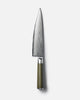 MAKO Japanese Steel Olive Green 8″ Chef Knife on white background upward tip vertical alignment