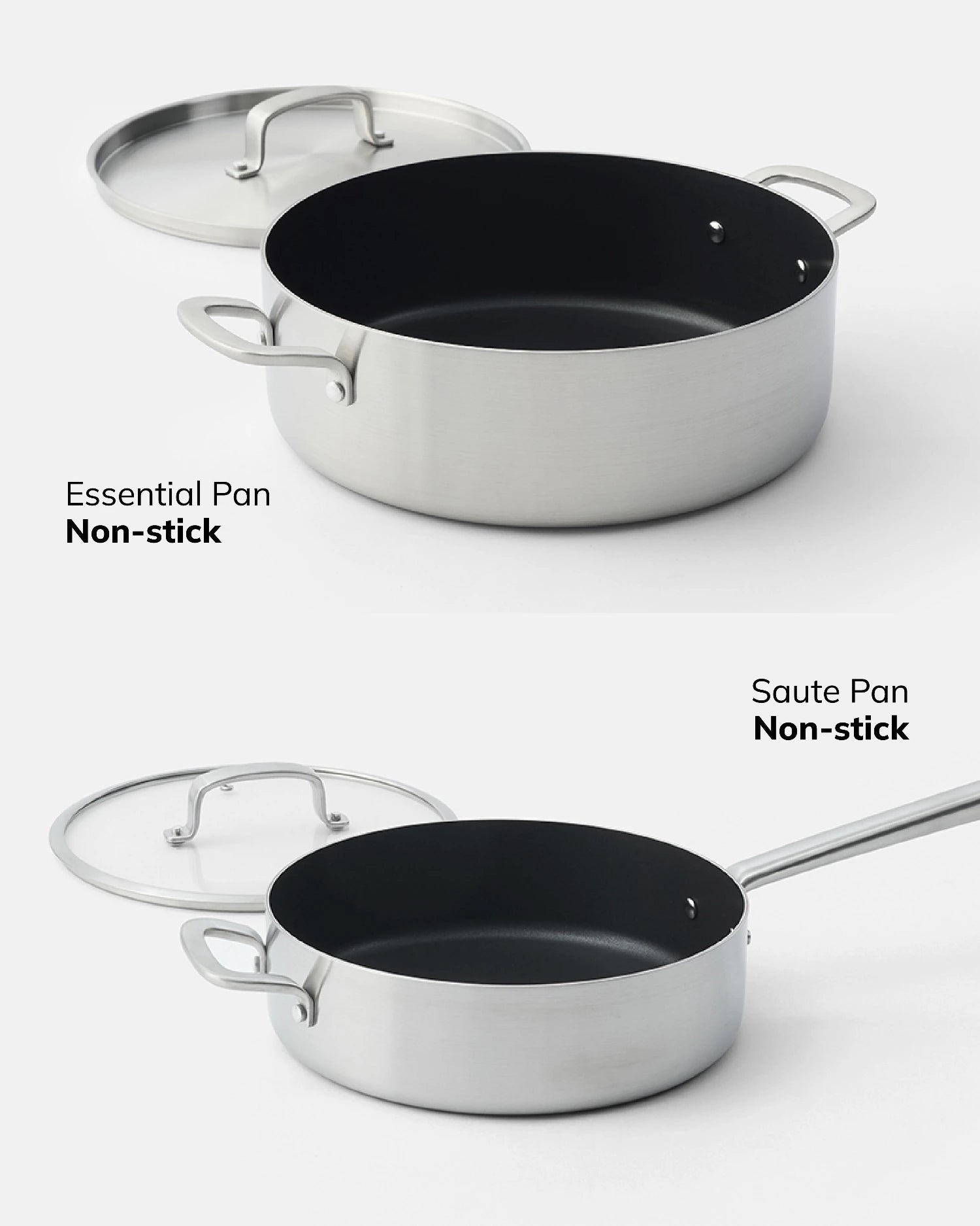 MAKO 5-Ply Chefs Set (9-Piece) - Non-Stick Essential & Saute Pans up close CookDineHost