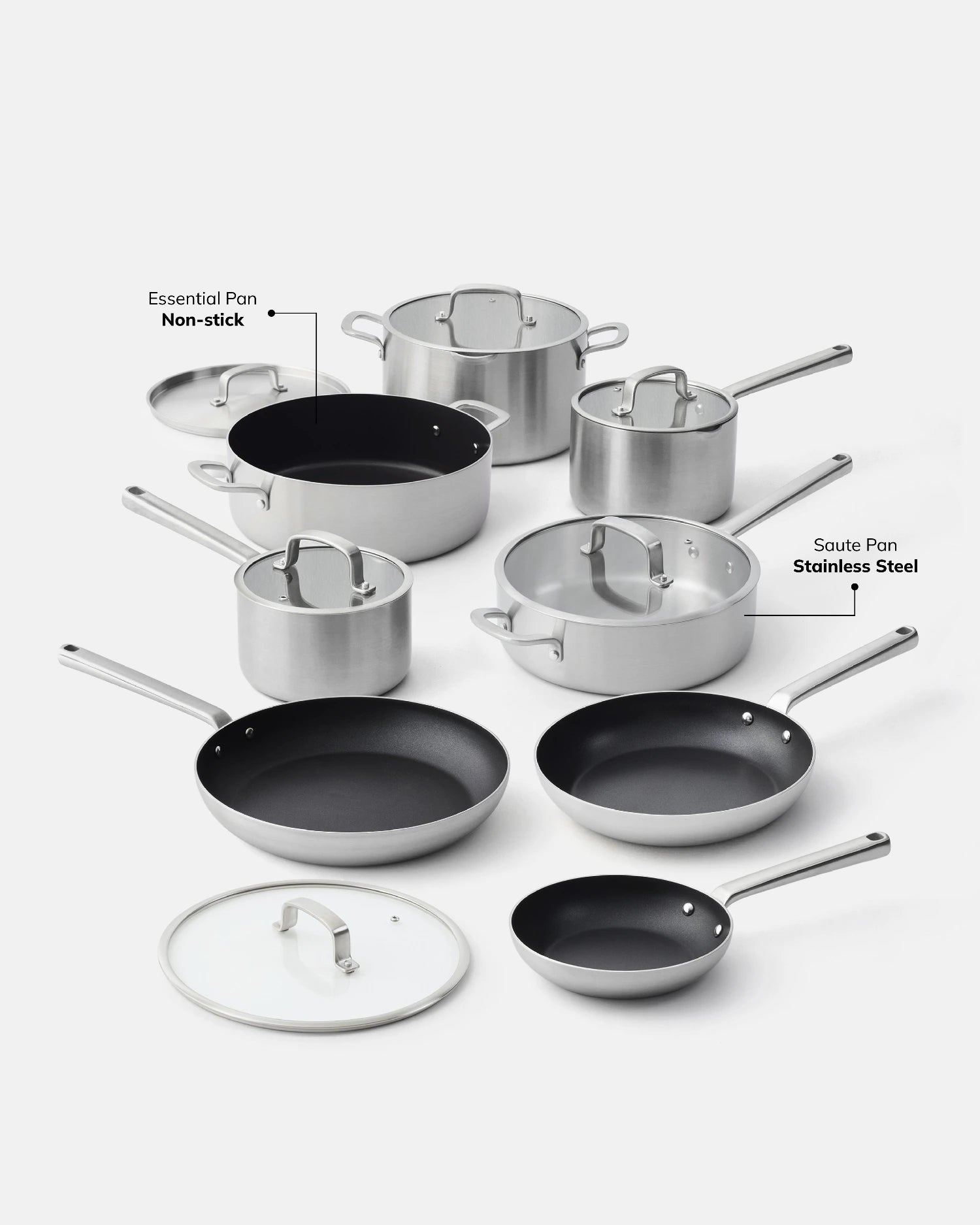 MAKO 5-Ply Chefs Set (9-Piece) - Non-Stick Essential Pan & Stainless Saute Pan highlighted CookDineHost