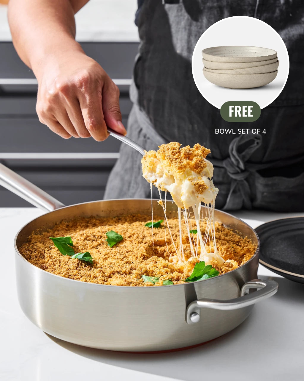MAKO 5-Ply Stainless Steel Saute Pan Anaya White Speckle Bowls CookDineHost