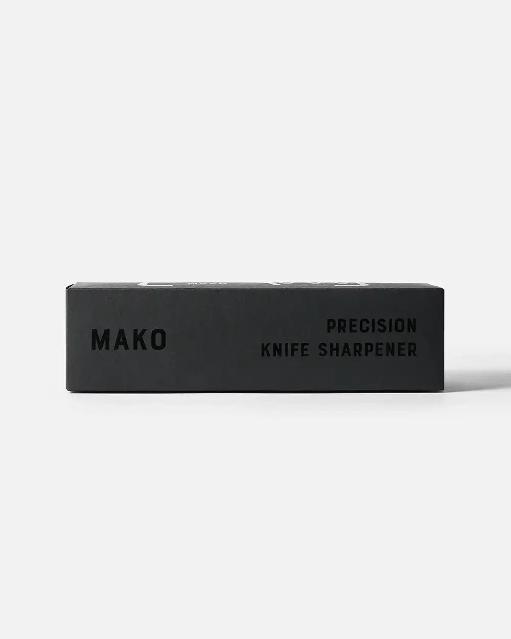 Black box packaging labeled MAKO precision knife sharpener on white background