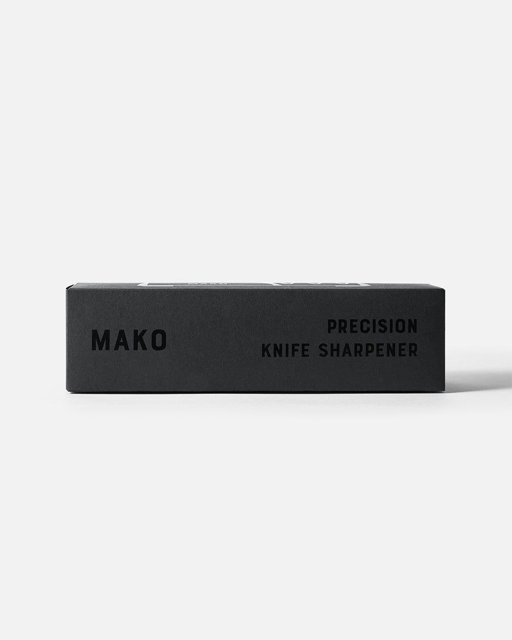Black MAKO precision knife sharpener box on white background, side view.