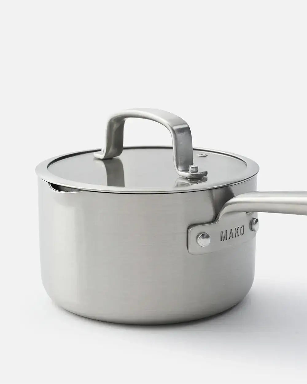 Stainless steel Mako saucepan with lid and handle, branded by chef Marion Grasby