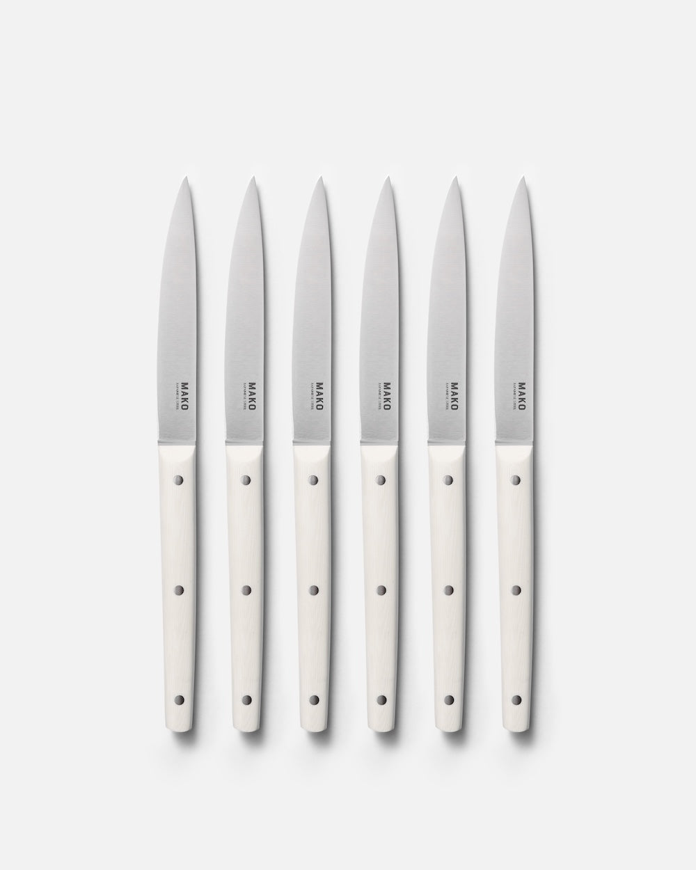 MAKO Steak Knife Set of 6 - Cream flat lay on white background all 6 knives