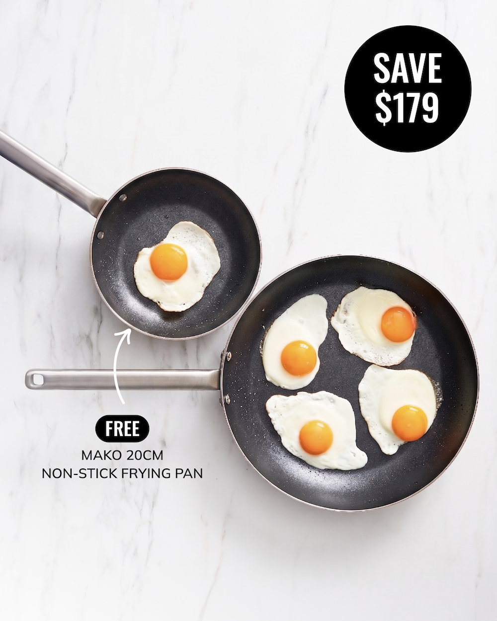 MAKO 5-Ply 30cm Non-Stick Frying Pan (Free 20cm pan) Save $179