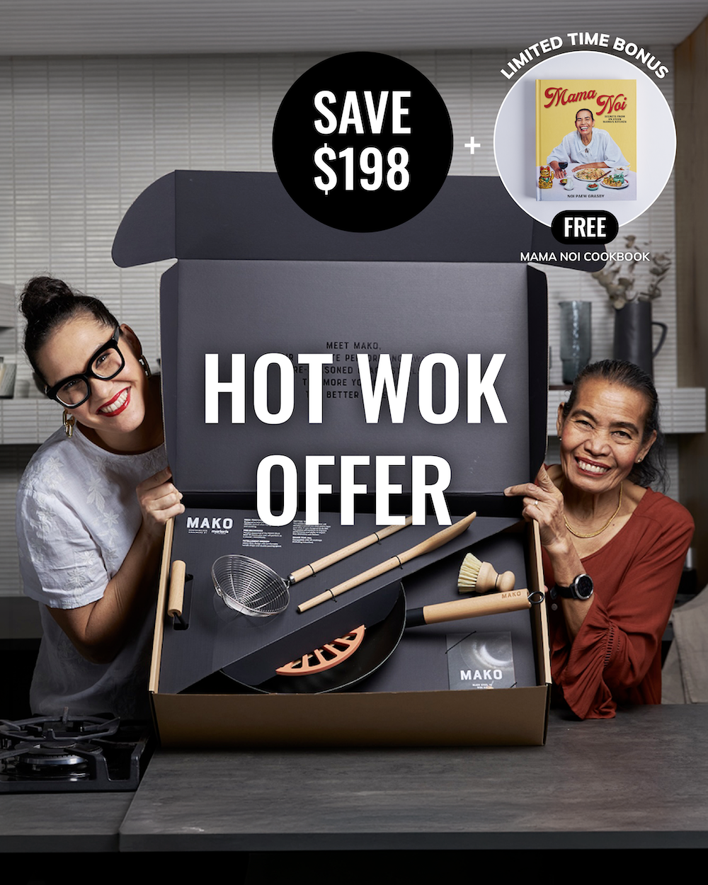 Hot Wok Offer MAKO Marion Grasby SAVE $198 Limited Time Bonus Free Mama Noi Cookbook