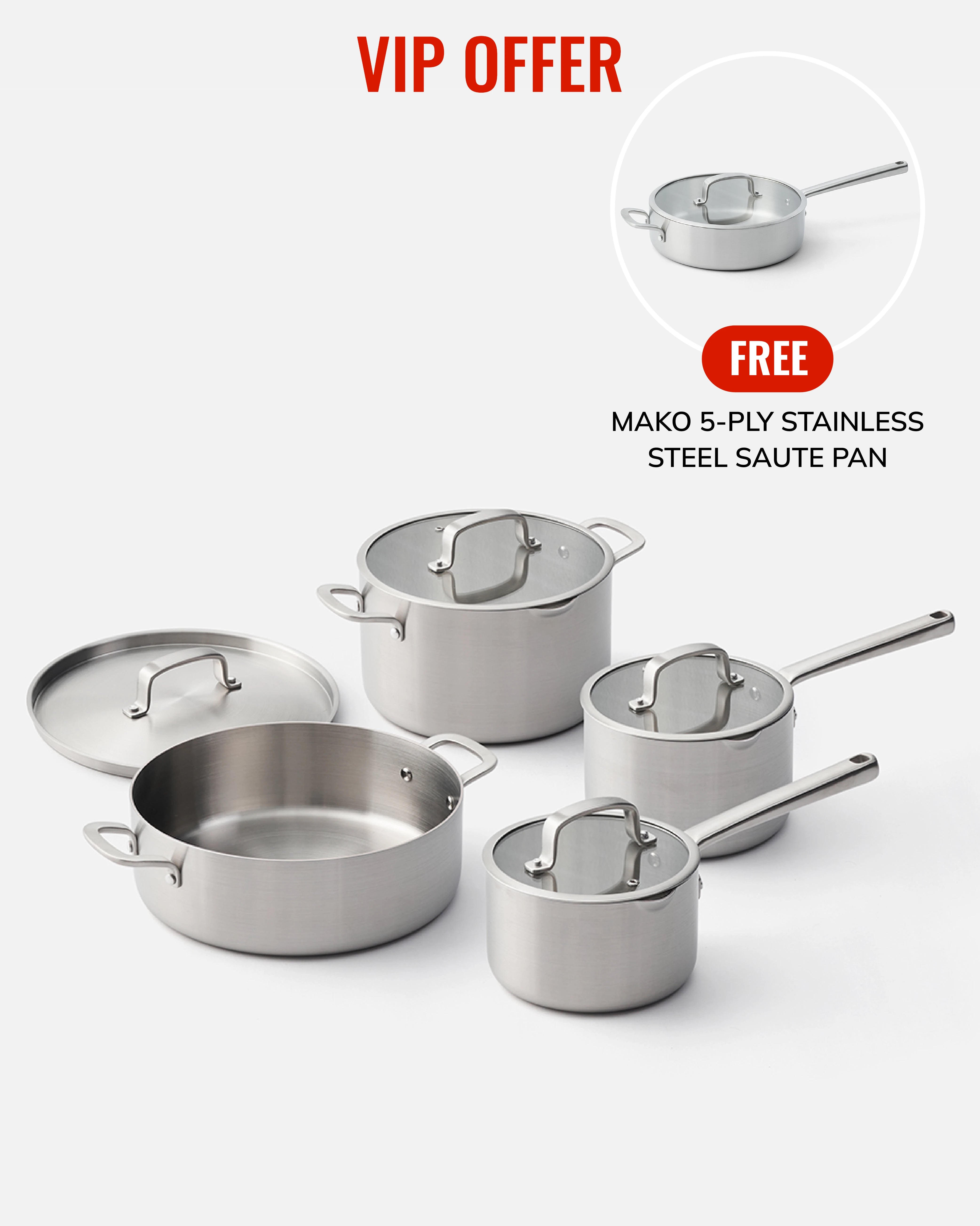 MAKO 5-Ply Stainless Steel Essential Set (4-piece) - FREE Saute Pan
