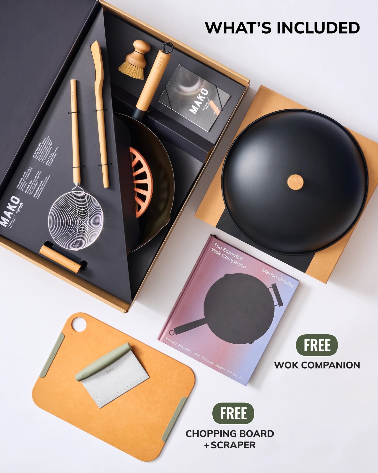 MAKO Hot Wok Offer CookDineHost What's Included Free Chopping Board Free scraper Free Wok Companion Book