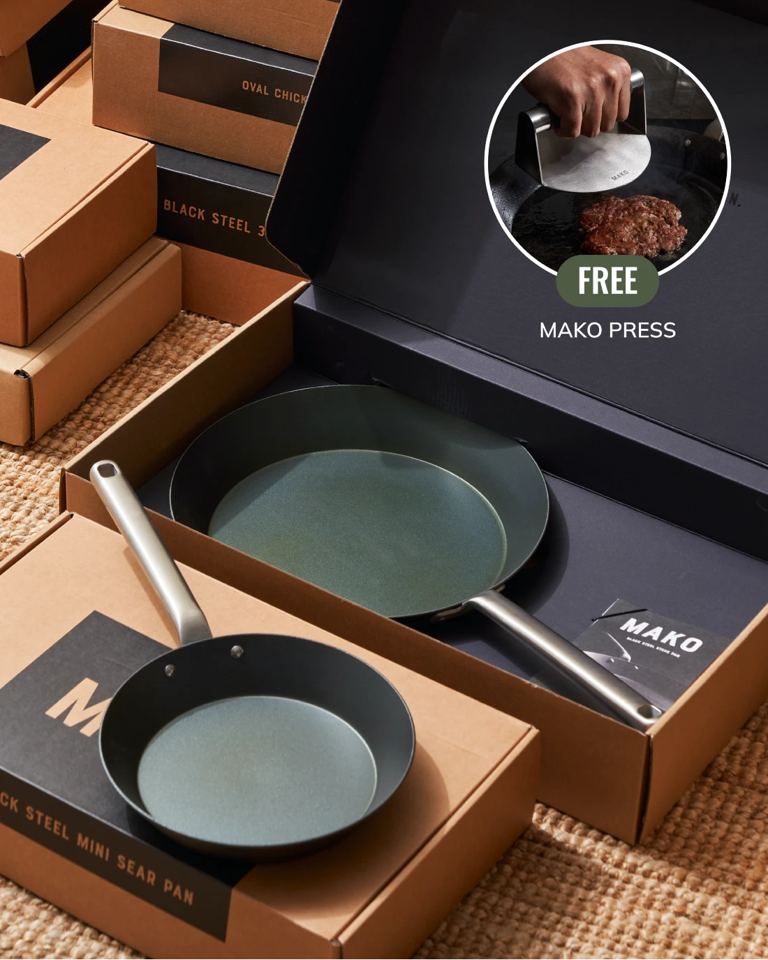 MAKO Black Steel Steak & Mini Sear Pan Set CookDineHost
