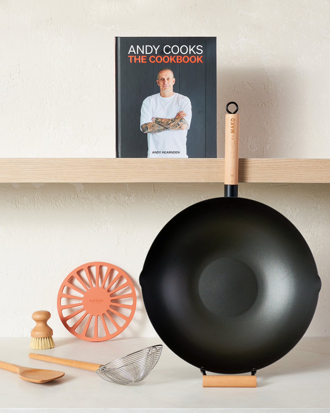 ANDY COOKS : THE COOKBOOK & MAKO Black Steel 14 Wok Kit - CookDineHost