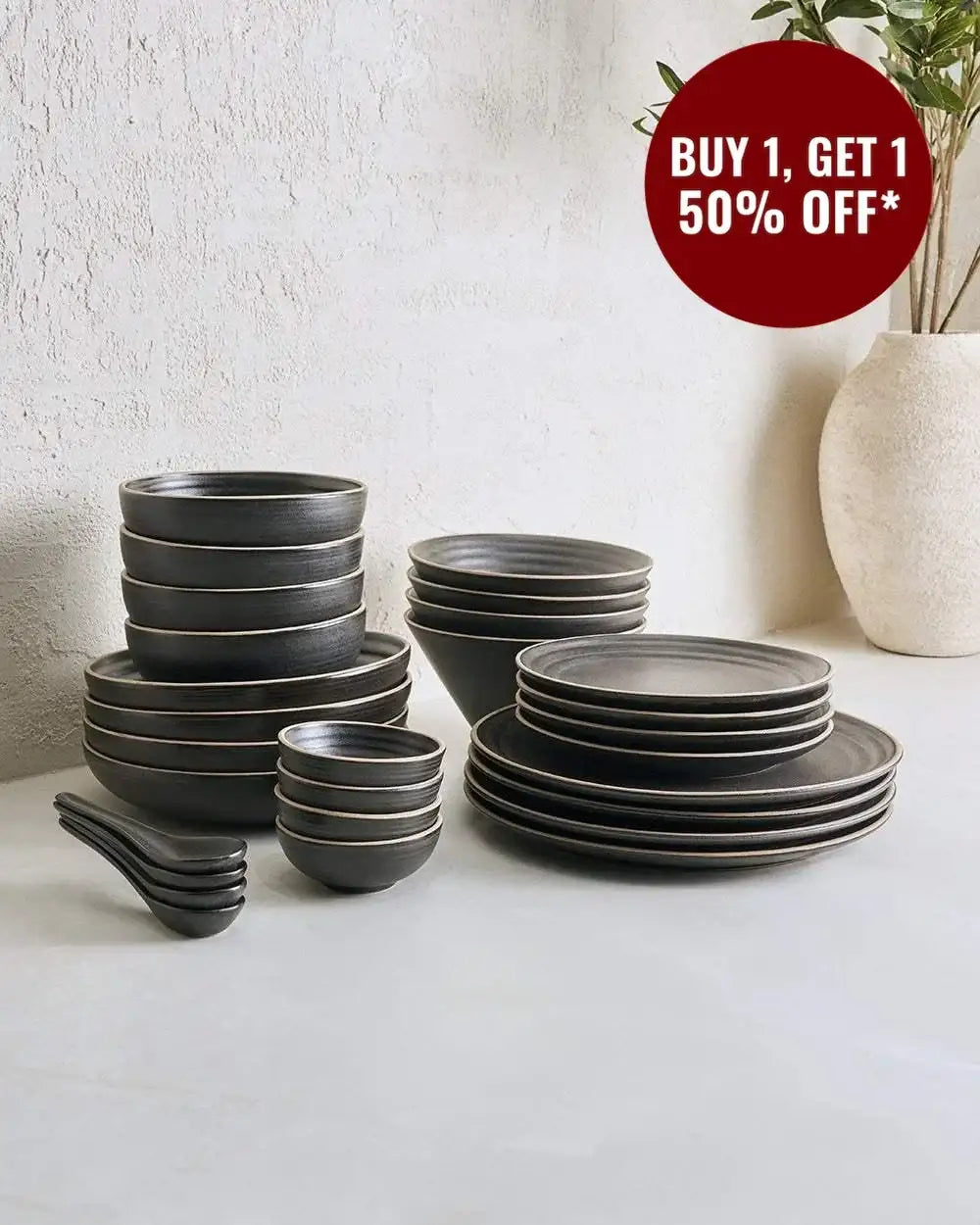 Anaya Charcoal Complete Dinnerware Set (28 Piece)