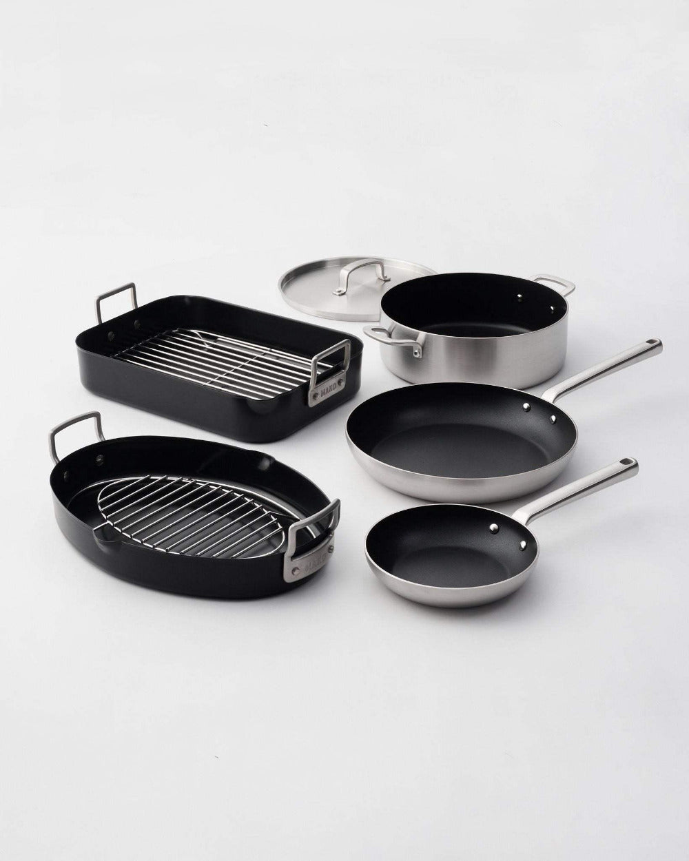 MAKO Non-Stick Collection (5 Piece Set) CookDineHost - whole set side angle white background