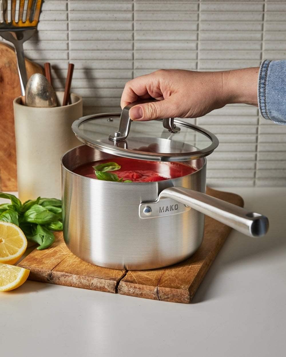 10020_S8006: MAKO Genius 5-Ply 18cm Saucepan with Lid Saucepan by MAKO - only available at CookDineHost