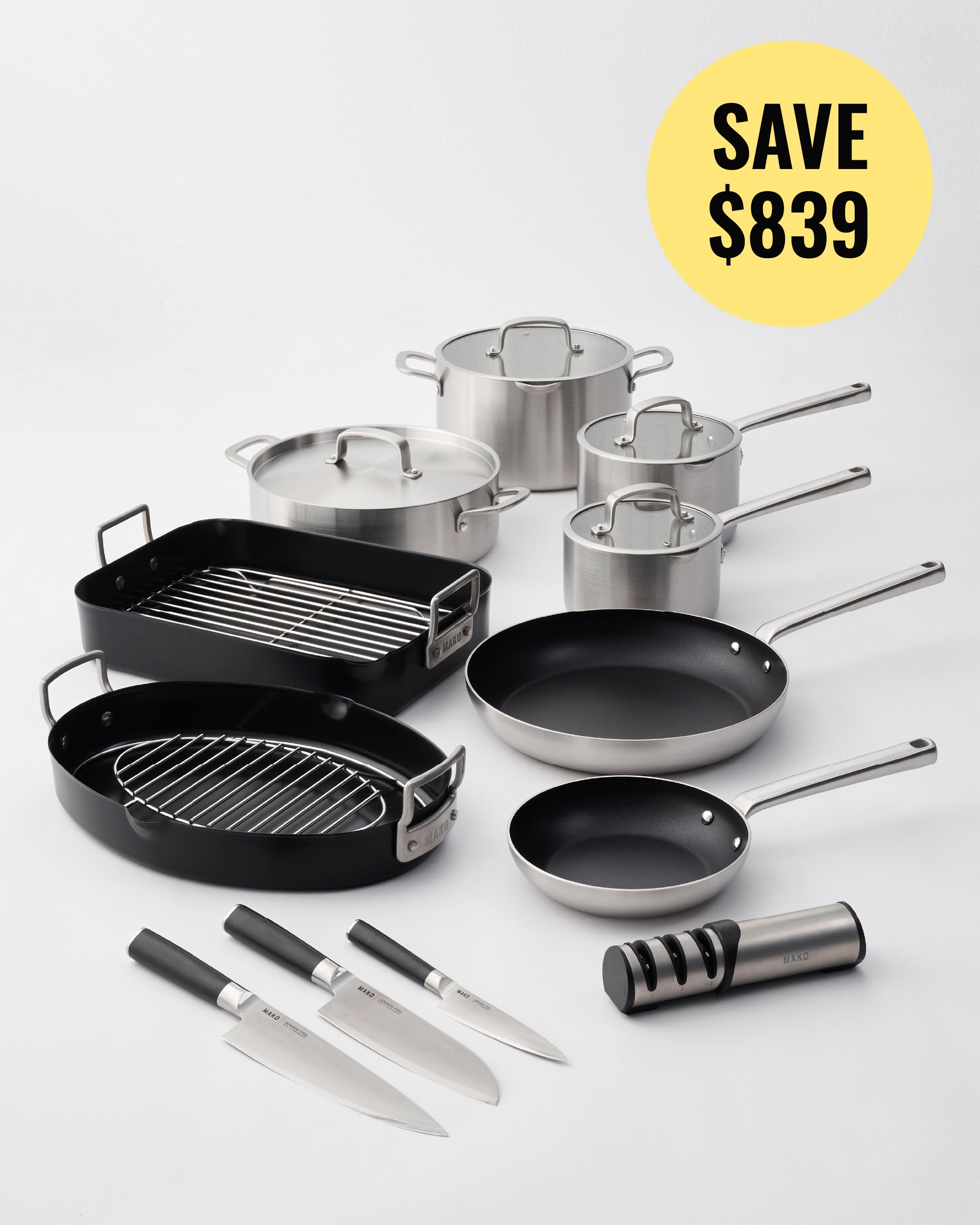 MAKO Cookware, Roasters & Knives Set (12 Piece Set) - CookDineHost