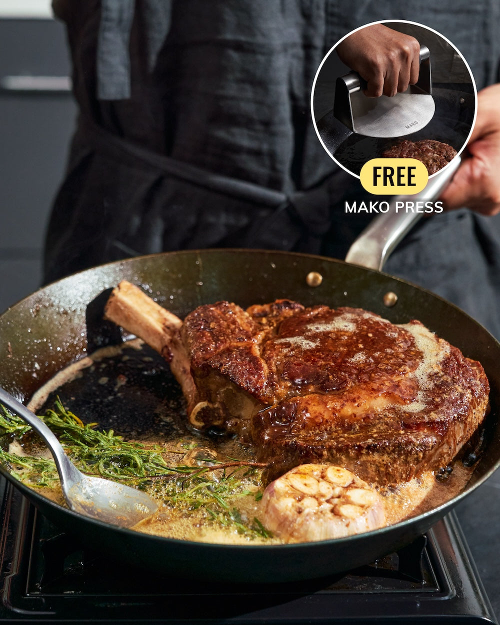 MAKO Black Steel Steak Pan - CookDineHost