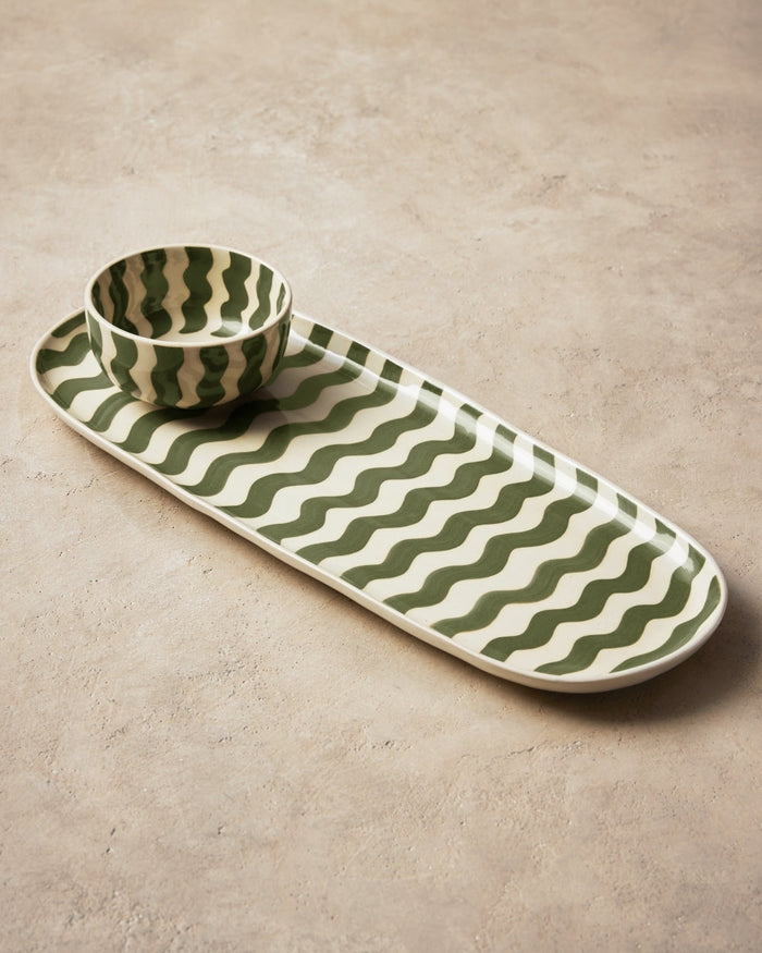 Allaro Platter & Bowl Set - Olive Wave
